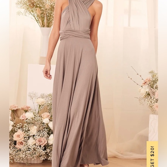 Lulus Tricks of the Trade Taupe Champagne Maxi Multi-Wear Wrap Dress - Picture 6 of 12